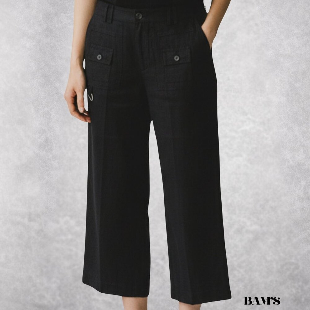 Larry‎ Levine Linen Cropped Pants | Size 4 | Black | Wide Leg | Summer | Career